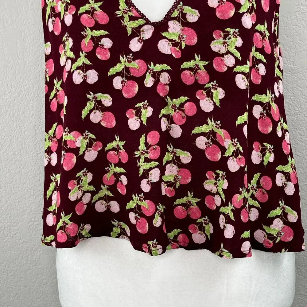 Free People Intimately Worth It Fruit Print Cami Tank Top Burgundy Wine Small